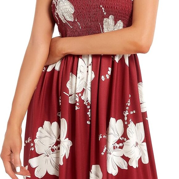 Summer Dresses for Women Beach Cover Ups Strapless Boho Floral Print Sundress - Picture 7 of 7